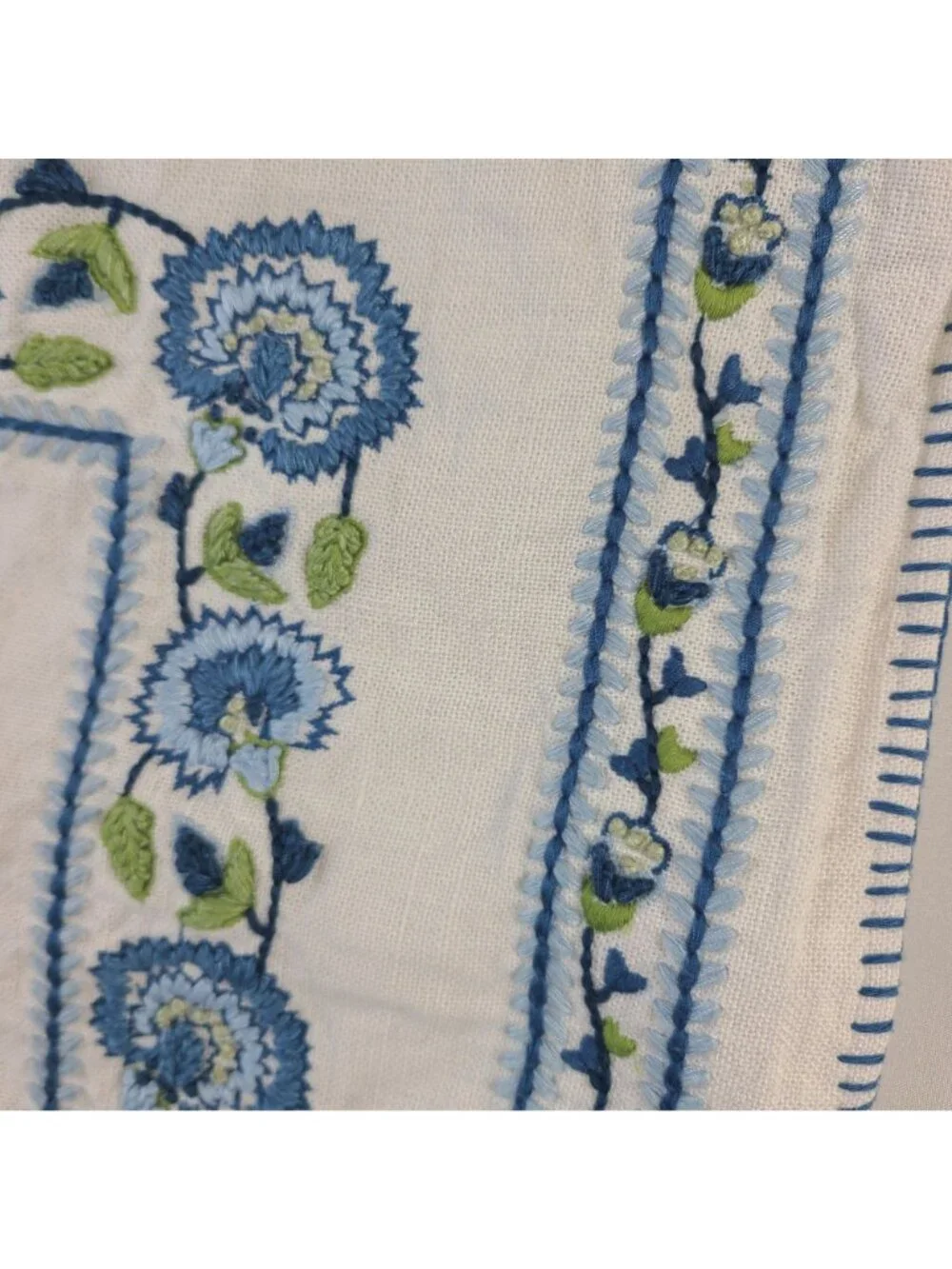 Serena & Lily Embroidered Floral Pillow Case White, Blue, Green Detailing 22x16